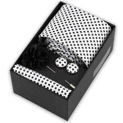 Men’s 4-Piece Tie Set Gift Box - Elegant Necktie with Handkerchief, Cufflinks & Brooch for Business, Wedding & Suit Accessories