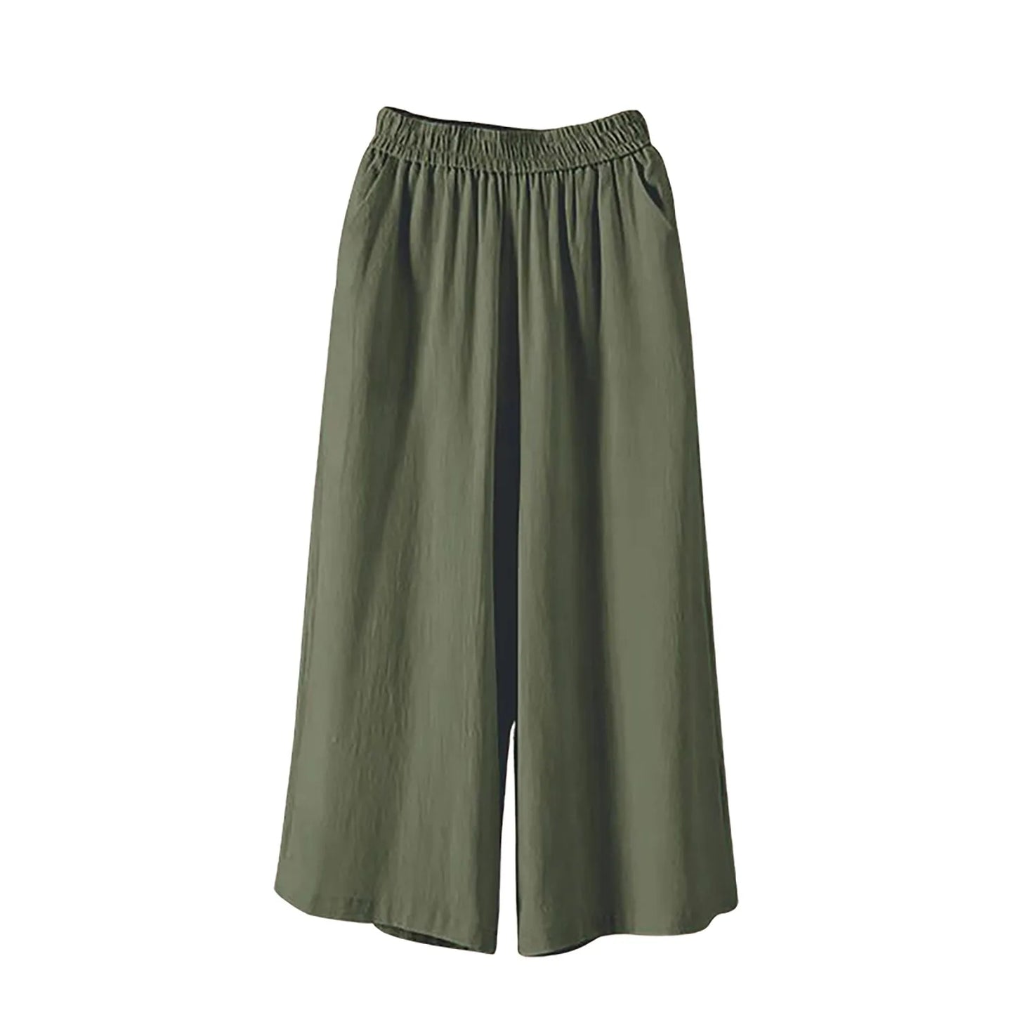 Women’s Casual Wide-Leg Pants – Lazy Style High-Waist Cropped Capris with Pockets, Lightweight & Loose Fit