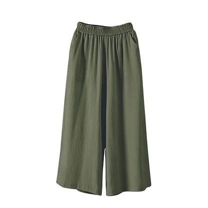 Women’s Casual Wide Leg Pants – High Waisted Loose Fit Cropped Capris with Pockets, Lightweight Lazy Style Versatile Trousers