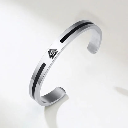 Men's Enamel Bangle - Viking Logo Cuff Bracelet, Stainless Steel Minimalist Bangle for Gentlemen