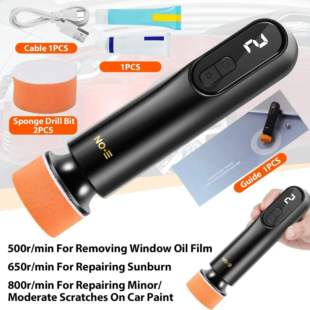 Mini Wireless Car Polisher — 12,000RPM Electric Waxing & Polishing Machine with 3 Speeds and USB Charging
