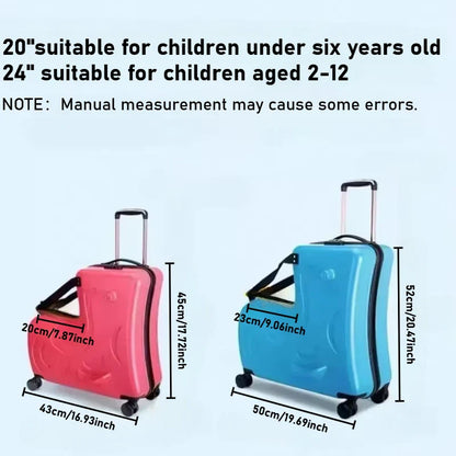 Kids Scooter Ride-On Suitcase – 360° Wheel Luggage with Pedal, Handrail, Removable Seat Belt, 20/24 Inch Cabin Bag