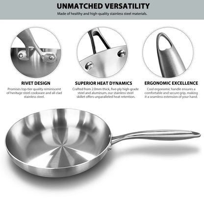 304 Stainless Steel Non-Stick Frying Pan - Uncoated Steak Cookware for Gas Stove and Induction Cooker