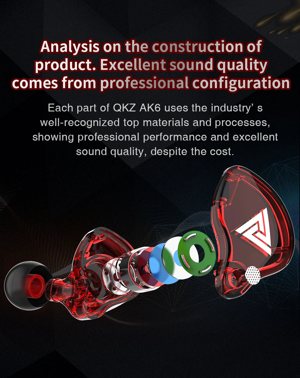 QKZ AK6 In-Ear Earphones - 6 Dynamic Drivers, Stereo Headphones with Mic, Sports HIFI Subwoofer Monitor Earbuds