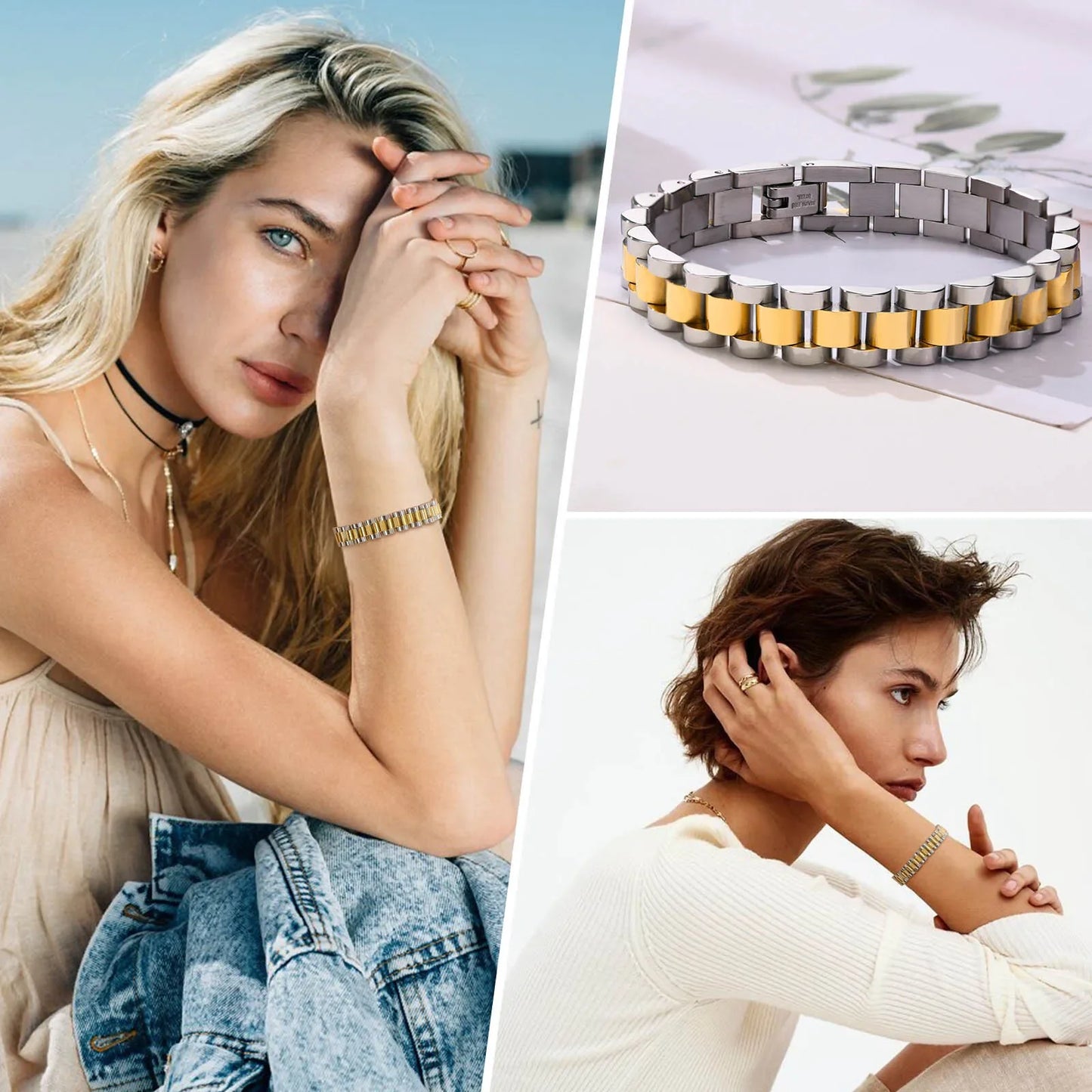 Vnox Stainless Steel Watchband Bracelet for Men & Women – Classic Link Chain Bangle Unisex Jewelry