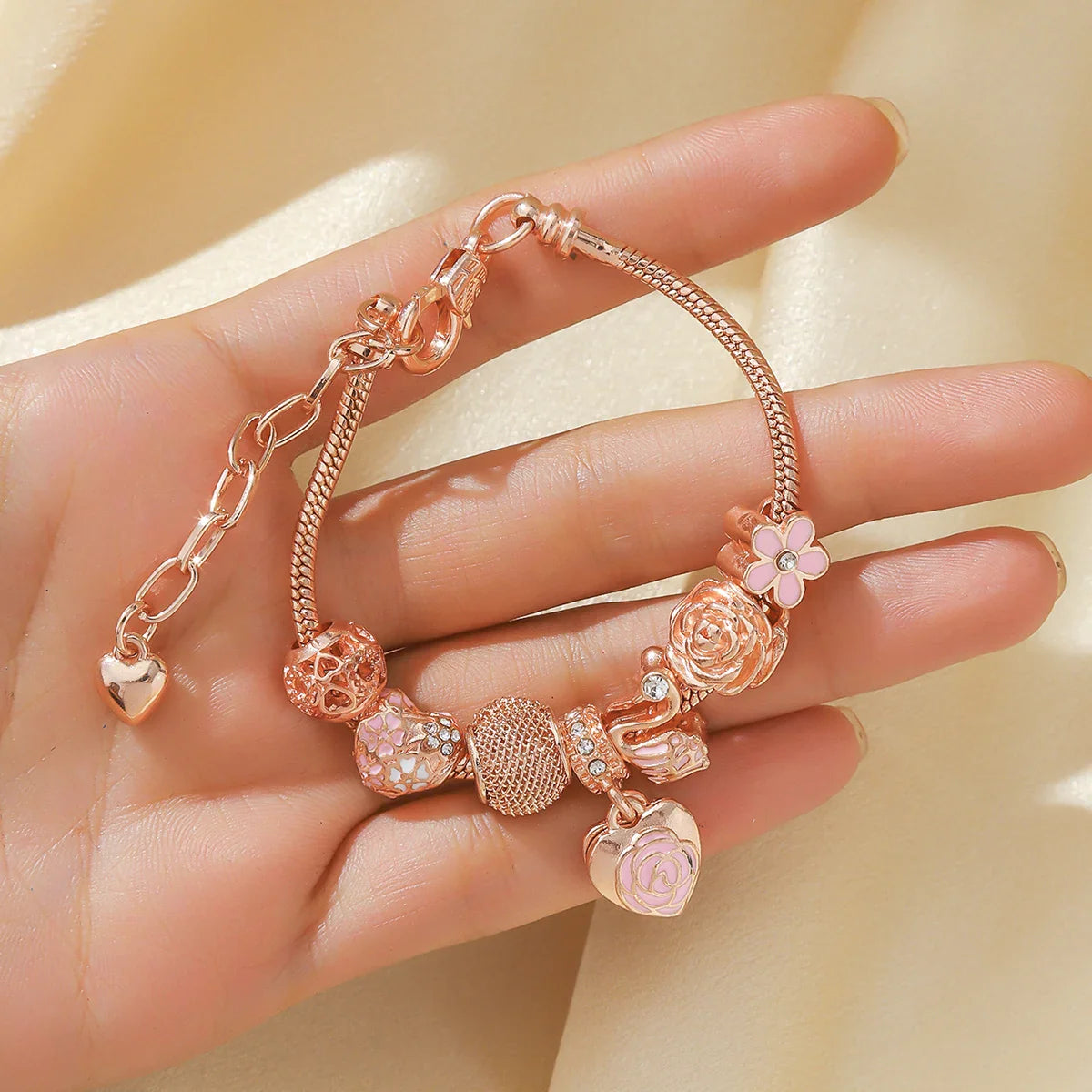 Fashion Multi-Element Rose Love Swan Bracelet, Drip Oil Design, Family Jewelry, Daily Dressing & Party Gift -7633