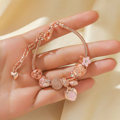 Fashion Multi-Element Rose Love Swan Family Bracelet – Daily Jewelry Accessory for Parties & Gifts