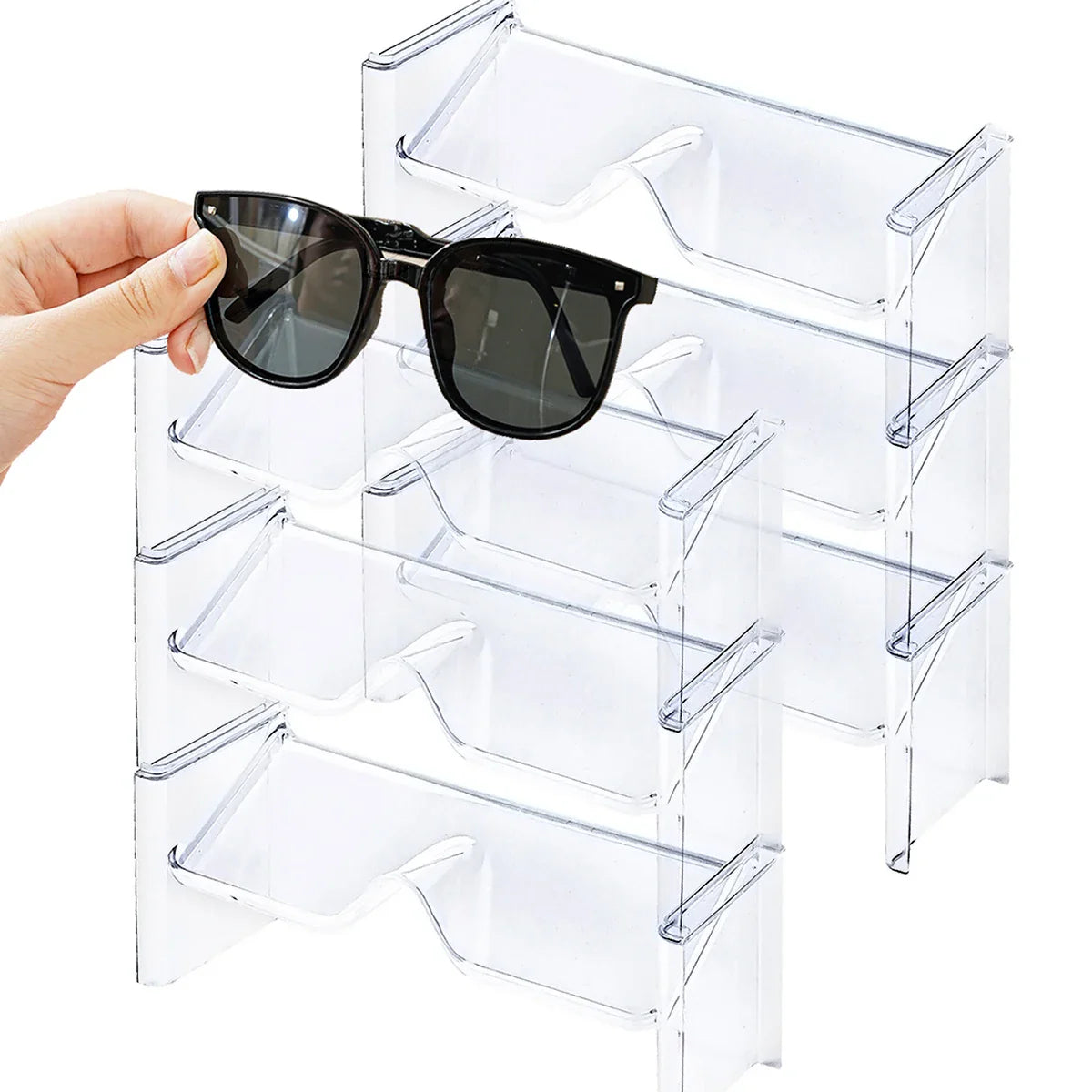 2-Pack Transparent Stacking Glasses Rack – Desktop Sunglasses Display Holder