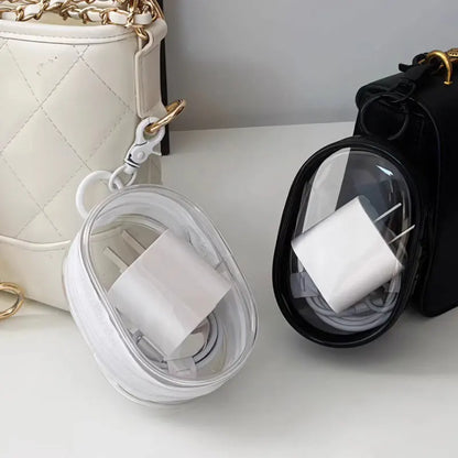 Portable Mini Clear Zipper Storage Bag Keychain – Cartoon Doll Toy, Mystery Box Organizer for Earphones, Chargers, Gift Bag for Kids