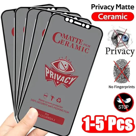 1-5PCS Matte Privacy Screen Protector for iPhone 17, 16, 15 Pro Max, 14, 13, 12, 11, XR, XS, 7, 8 Plus & SE Anti-Spy Ceramic Film