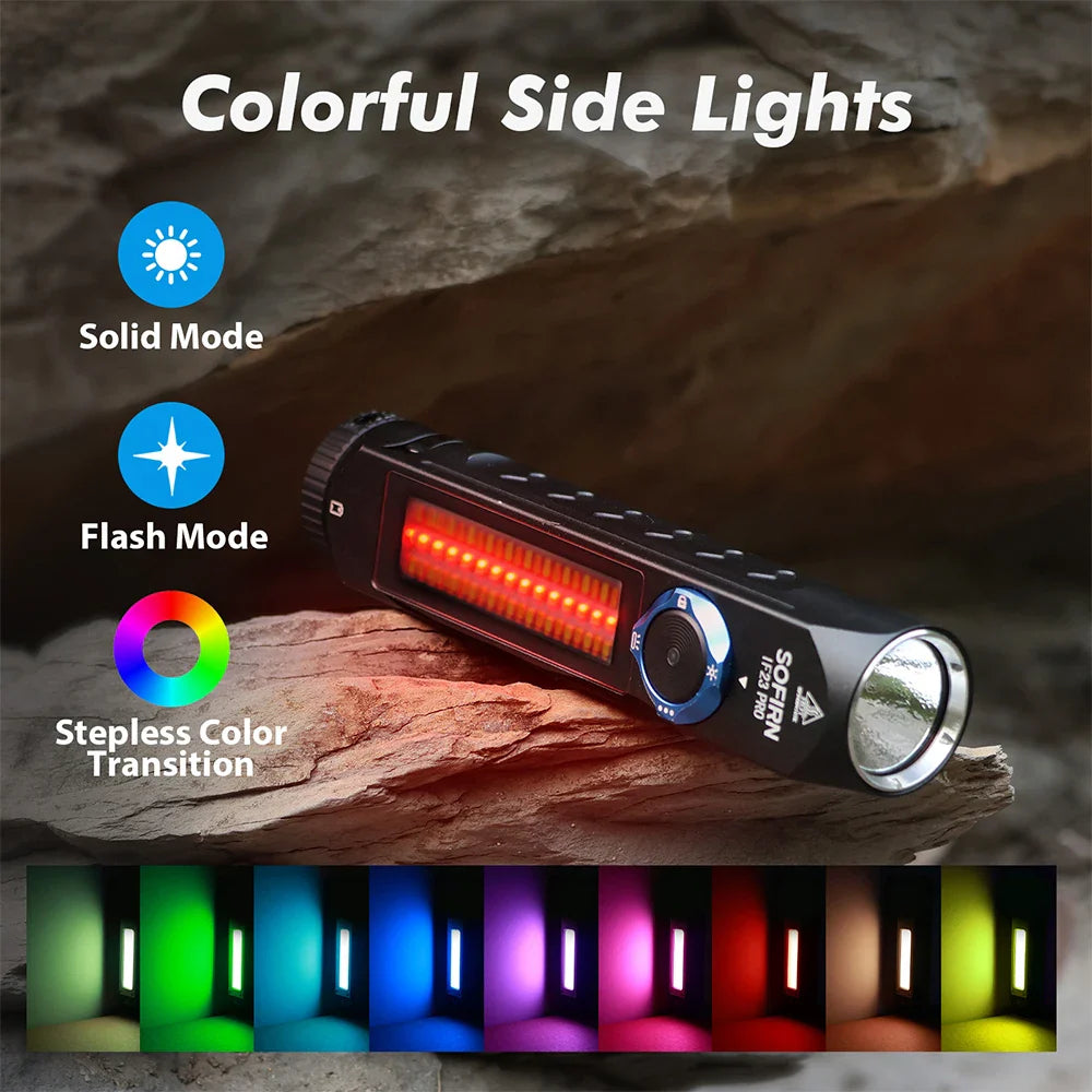 Sofirn IF23 PRO RGB LED Flashlight — 5000lm XHP70B, 21700 Rechargeable Torch with 5V 3A USB-C & Magnetic Base
