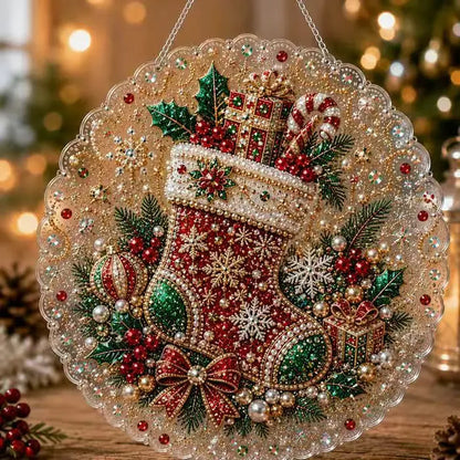 DIY Christmas Pearl Diamond Painting Pendant - Acrylic 2D Bead Craft for Holiday Window & Wall Decor