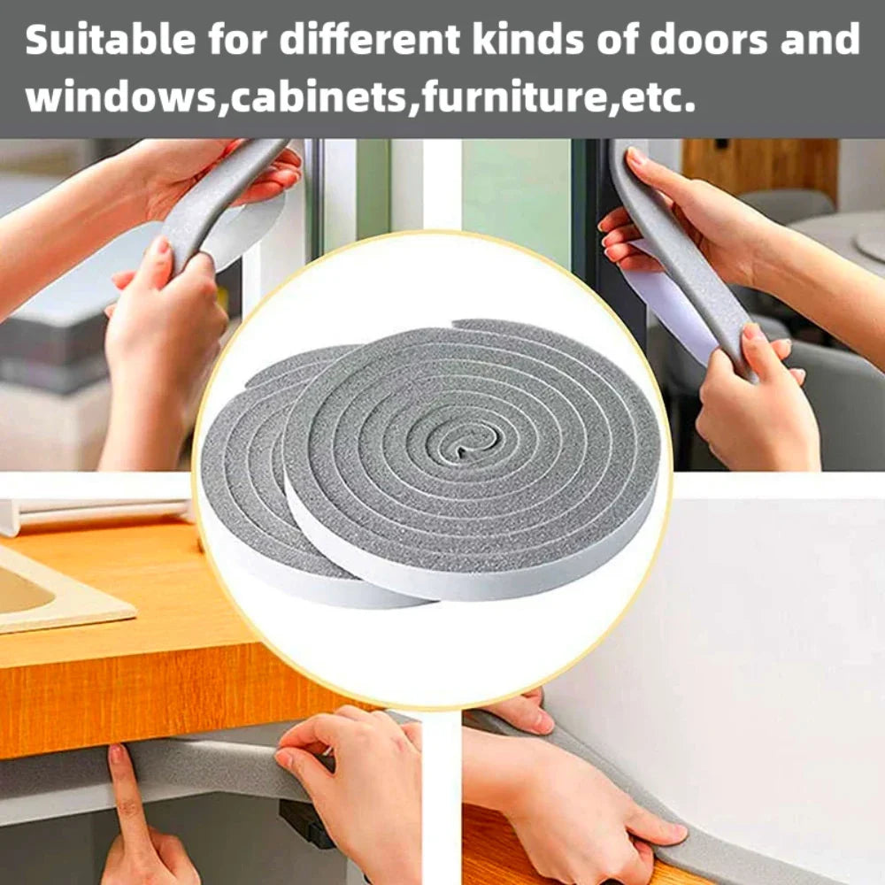 4M Foam Self-Adhesive Sealing Strip - Wearable Sliding Dustproof Sponge Tape for Door & Window - Soundproof Home Insulation
