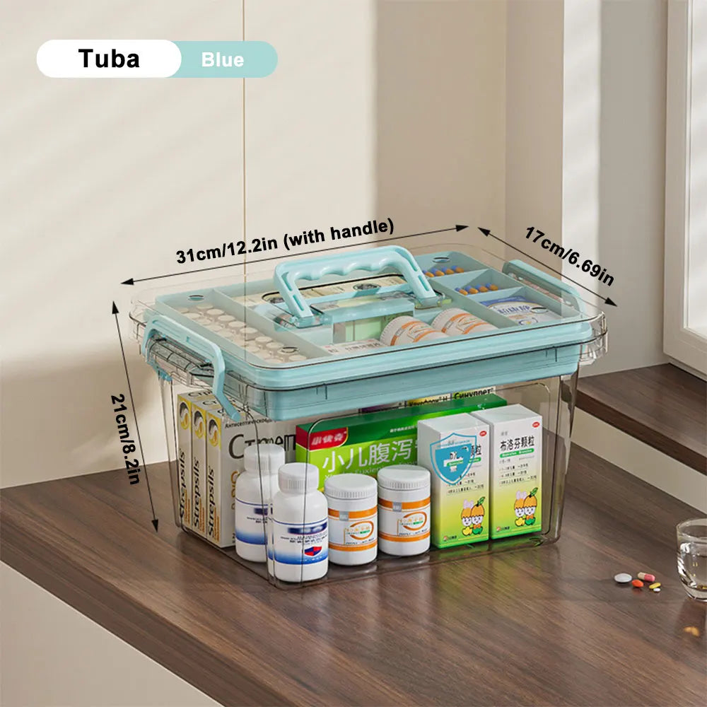 Large Capacity Portable Medicine Box – Multi-Layer Transparent First Aid & Medicine Storage Organizer