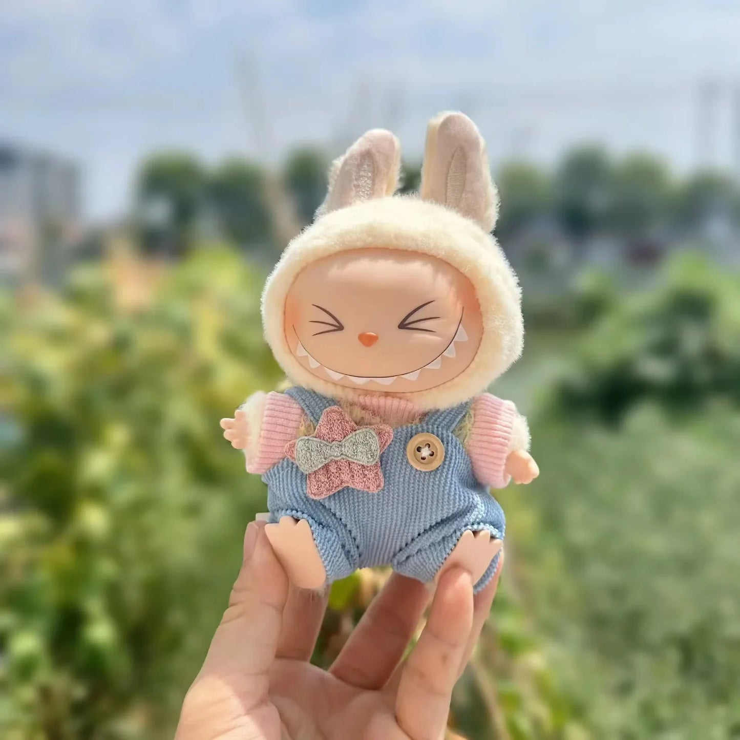 17cm Mini Plush Doll Clothes — Kpop EXO Labubu I & II Idol Doll Outfit Set, Overalls for Sitting & Party, Doll Accessories Gift