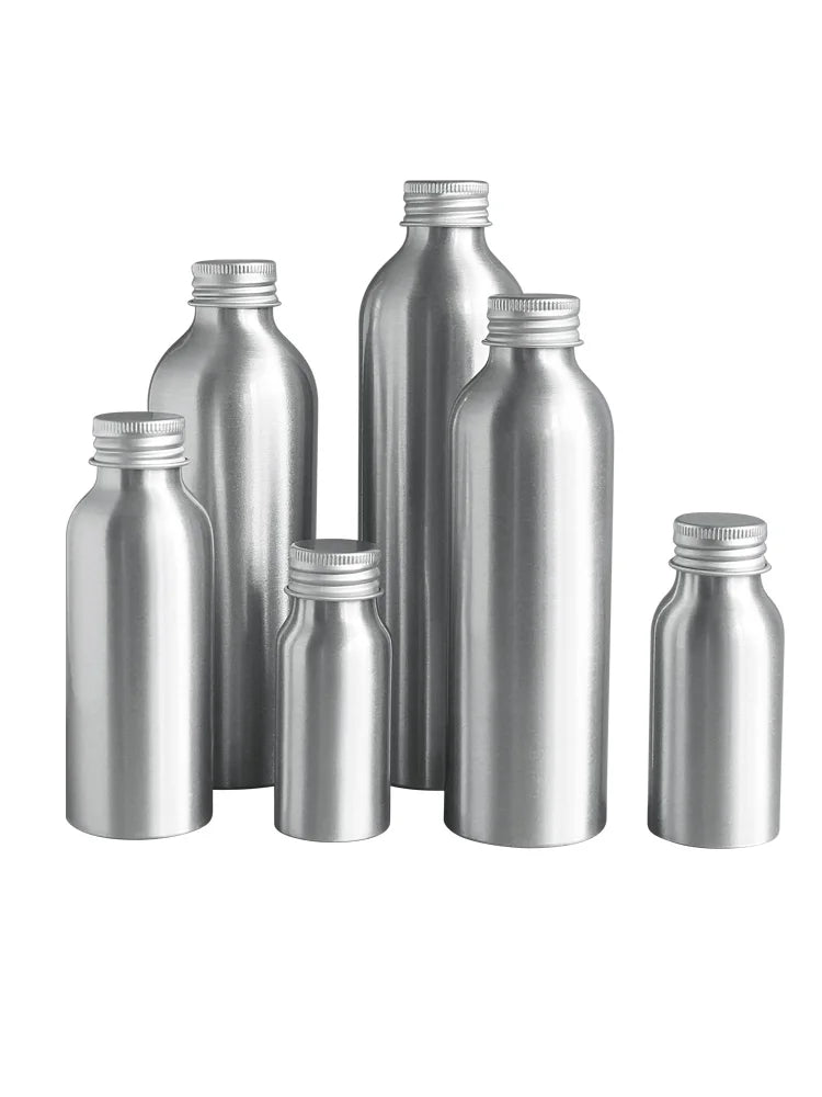 Aluminum Bottle with Cap – Empty Round Silver Metal Bottles 1oz-250ml, Child-Resistant for Liquids & Essential Oils