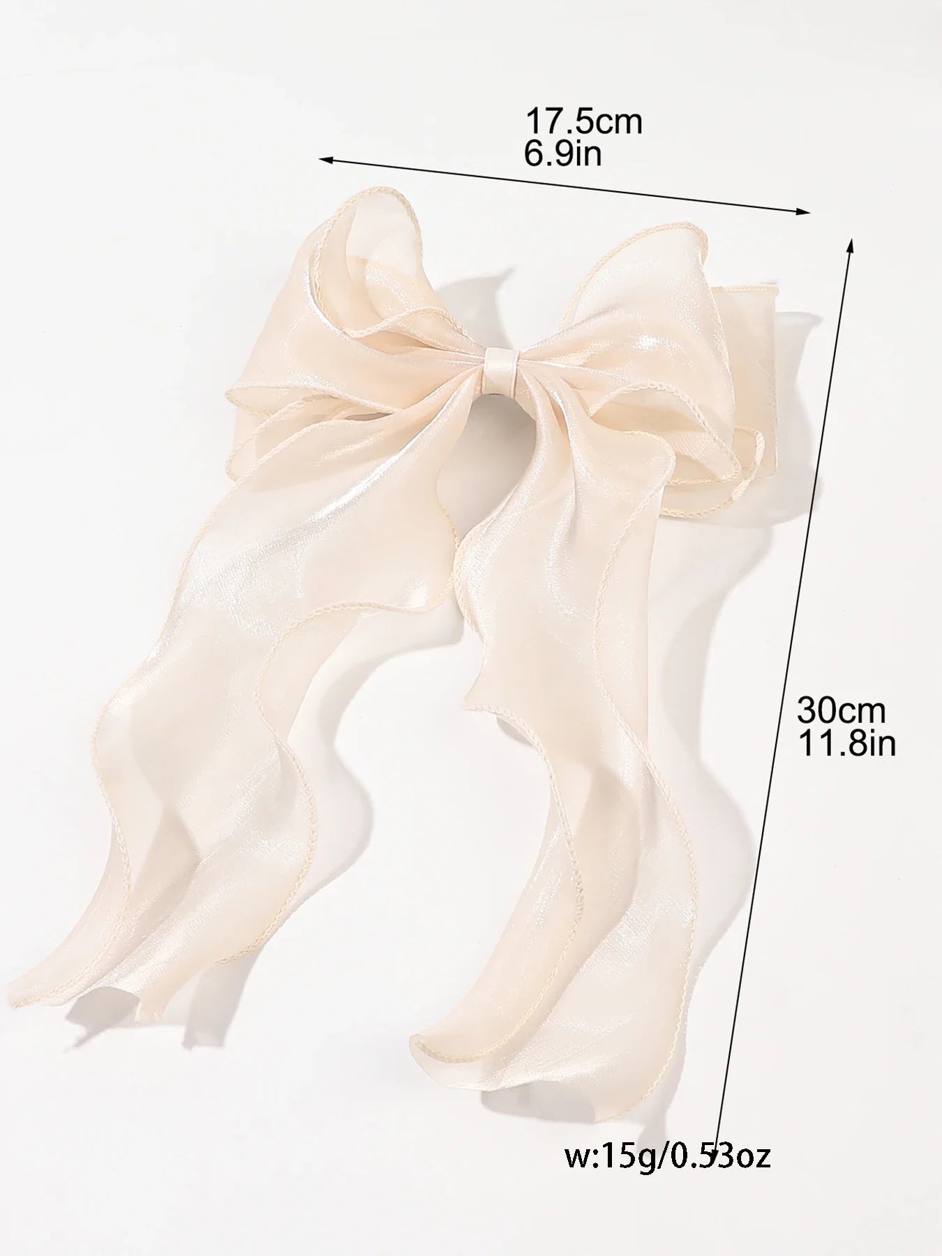 White Organza Bow Hair Clips – Fluttering Ribbon, French Fresh Premium Headdress, Large Hair Accessories for Women & Girls