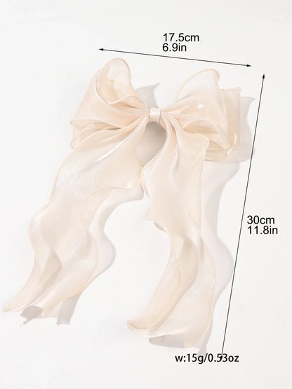 White Organza Bow Hair Clips – Fluttering Ribbon, French Fresh Premium Headdress, Large Hair Accessories for Women & Girls