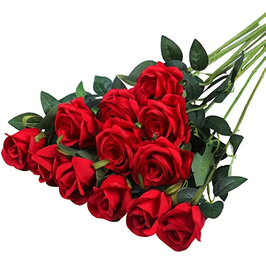 12pcs Realistic Artificial Rose Bouquet - Perfect for Weddings, Birthdays, Floral Arrangements, and Home Decor