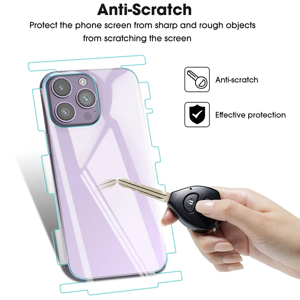 3 Sets Back Hydrogel Film Border Frame Stickers — Full Cover Back Screen Protectors for iPhone 16 Pro, 15, 14, 13, 12 Pro Max Plus