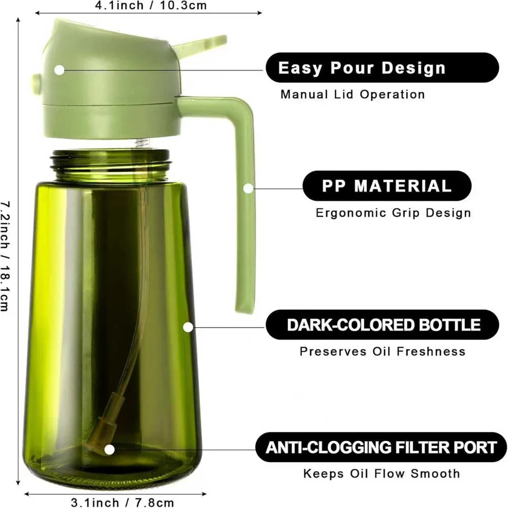 470ml Glass Oil Sprayer Bottle - 2-in-1 Olive Oil Dispenser and Cooking Spray Bottle with Stickers