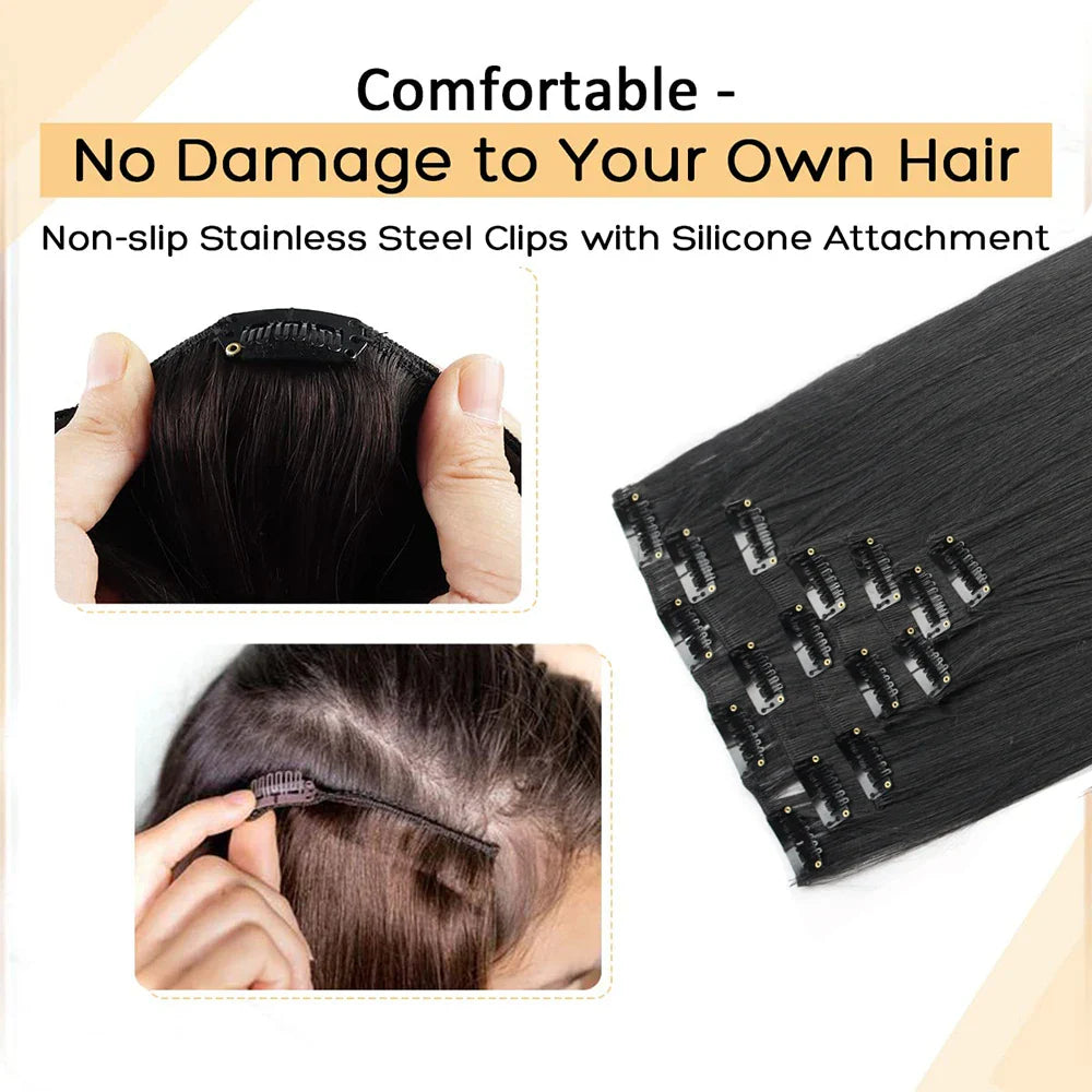Women’s 7Pcs Hair Extensions with 16 Clips – Natural Black Straight Ombre Hairpiece