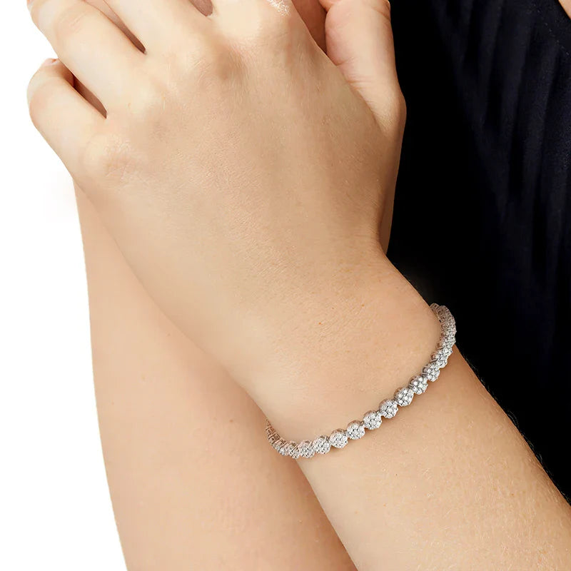KNOBSPIN D VVS1 Moissanite Tennis Bracelet – Full Diamond, GRA Certified, 925 Sterling Silver White Gold Flower Bracelet for Men & Women