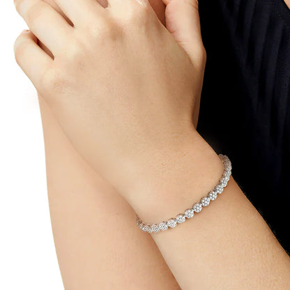 KNOBSPIN D VVS1 Moissanite Tennis Bracelet – Full Diamond, GRA Certified, 925 Sterling Silver White Gold Flower Bracelet for Men & Women