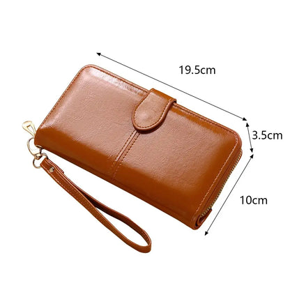 Women’s Vintage PU Leather Clutch Wallet – Large Capacity Phone Purse with Wristband, Card Holder & Pouch Bag