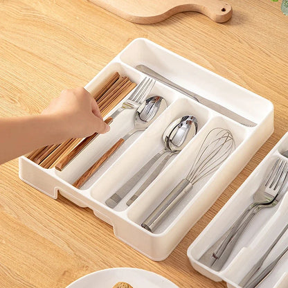 4/5 Compartments Cutlery Organizer Tray – Easy-Clean Drawer Divider for Spoon, Fork & Kitchen Utensils