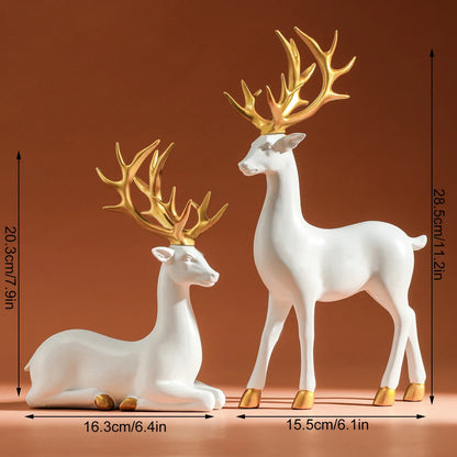 White Reindeer Figurine – Solid Resin Elk Statue for Living Room & Christmas Tabletop Decor