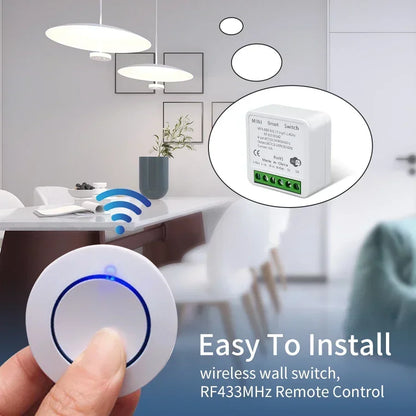 Tuya WiFi Smart Switch – 16A RF 433MHz Wireless Mini Round Button for Alexa & Google Home