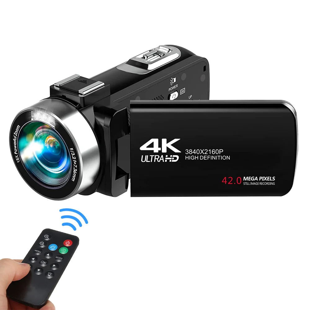 4K Digital Video Camera – 42MP 2-in-1 Photo & Video Camcorder, 18X Zoom, 3.0-inch Rotatable Screen, High Definition