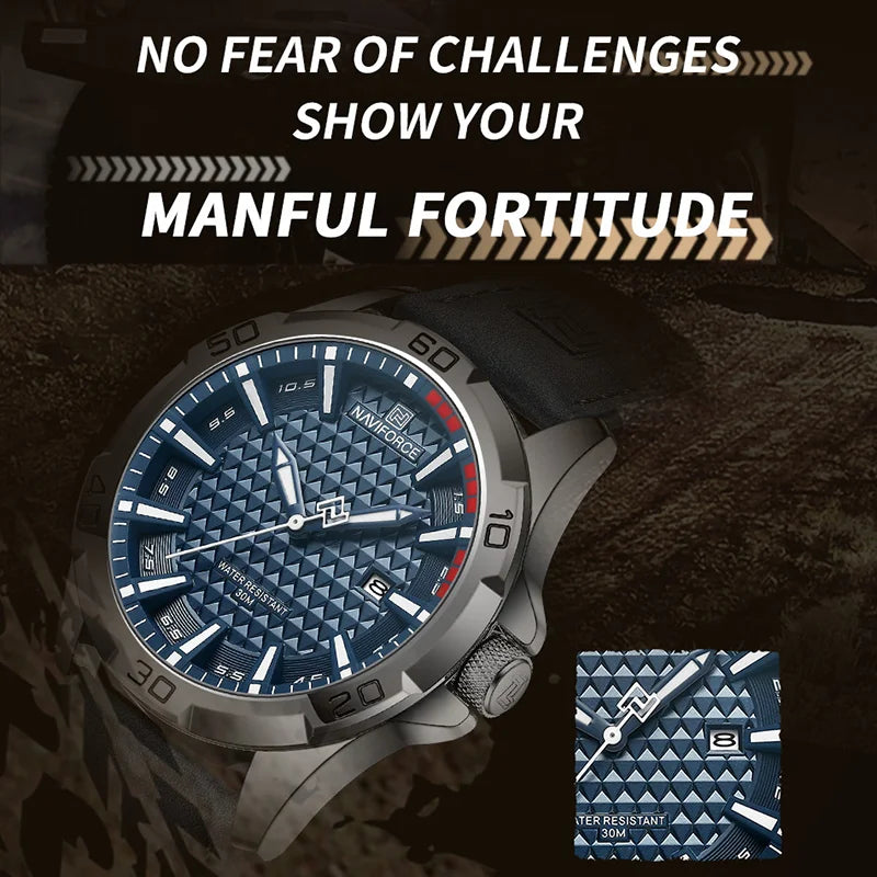 NAVIFORCE Men's Quartz Watch — Fashion Leather Strap Sport Waterproof Wristwatch with Calendar