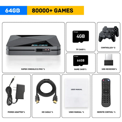 KINHANK Super Console X2 Pro Retro Game Console – 90,000 Built-in Video Games for PS1/DC/MAME/SS with Gamepad, Kid Gift Gaming Box