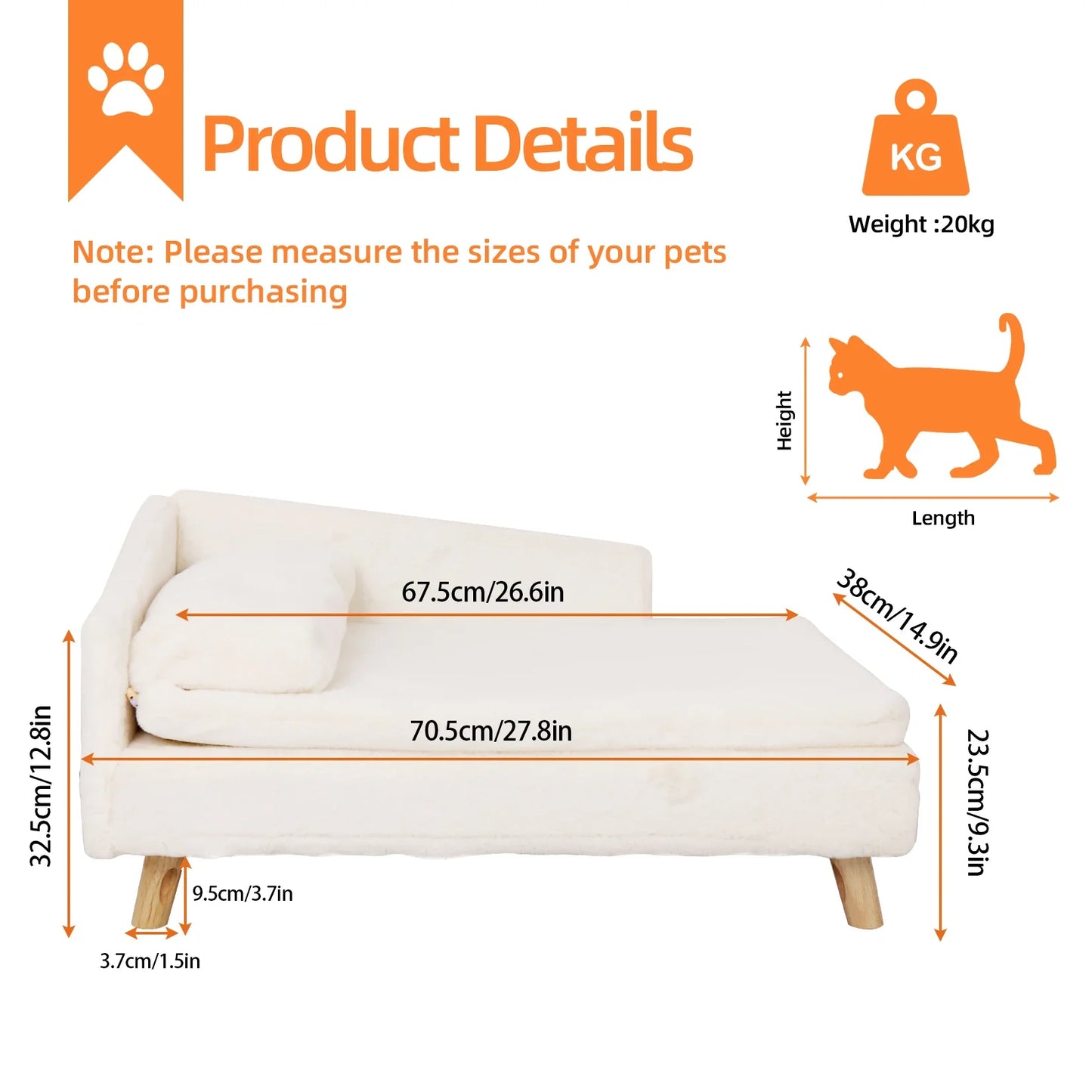 Elevated Pet Bed — Nordic Style Stool Bed with Cozy Waterproof Pad & Wooden Legs for Small Dogs & Kittens