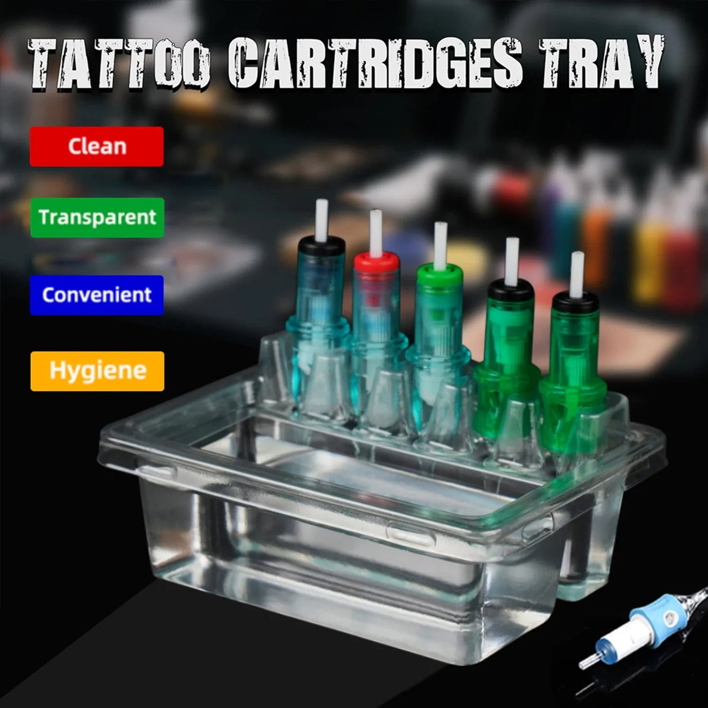 20PCS Tattoo Cartridge Needle Holders — Transparent Disposable Trays for Cleaning & Working Cups