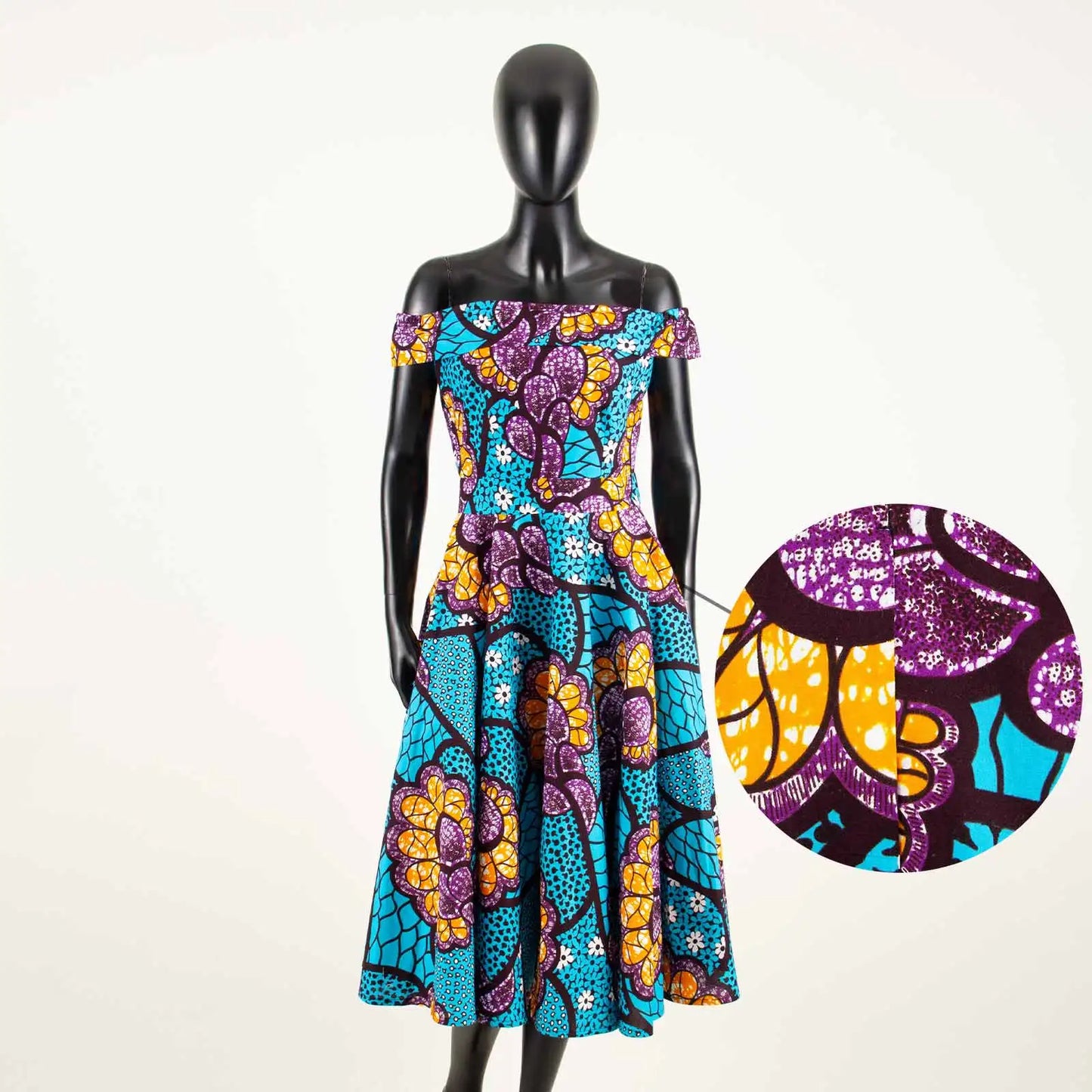Women’s African Ankara Off-Shoulder Dress - Traditional Print Fashion Attire for Special Occasions