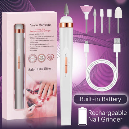 YIKOOLIN 5-in-1 Electric Nail Polish Drill – USB Rechargeable Portable Manicure Set for Exfoliation & Polishing, Nail Salon Tool