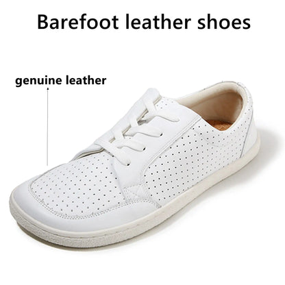 TONGLEPAO Barefoot Leather Sneakers — Unisex Lightweight Flat Shoes with Zero Drop Sole & Wide Toe Box