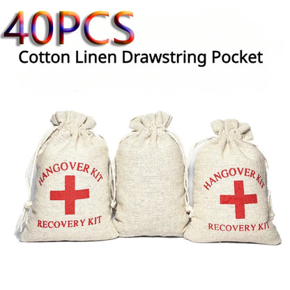 2100PCS Christmas Party Wake-Up Bags – Cotton Linen Storage & Gift Bags for First Aid, Red Cross Hangover Kits