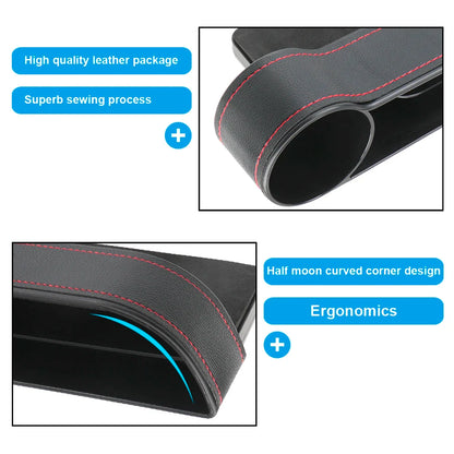 Car Seat Gap Organizer – Leather Auto Crevice Storage Box with Cup & Phone Holder, USB Option