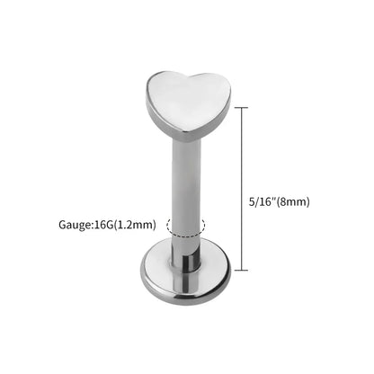5pcs ASTM F136 Titanium Heart & Round Labret Piercing Set – Flat Monroe Lip Rings for Cartilage, Helix & Tragus Piercings