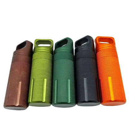 Aluminum Alloy Airtight Pill Container — Portable Waterproof EDC Single-Chamber Capsule Holder & Medicine Case