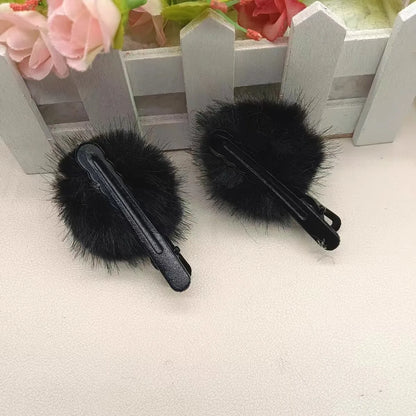 Black Fuzzy Hair Clip - Cute Big Eyes Design Hair Accessory for Women and Girls, Daily and Party Wear