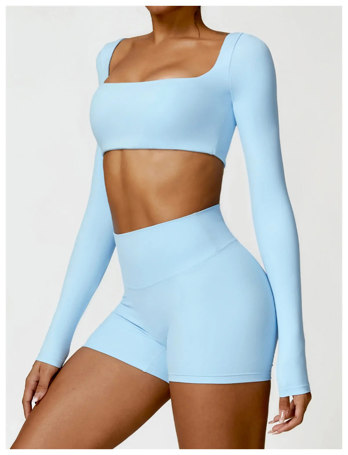 Hearuisavy 2PCS Long Sleeve Gym Set for Women, Quick-Drying Yoga Clothes, Sportswear, Running Leggings, Workout Sports Crop Top