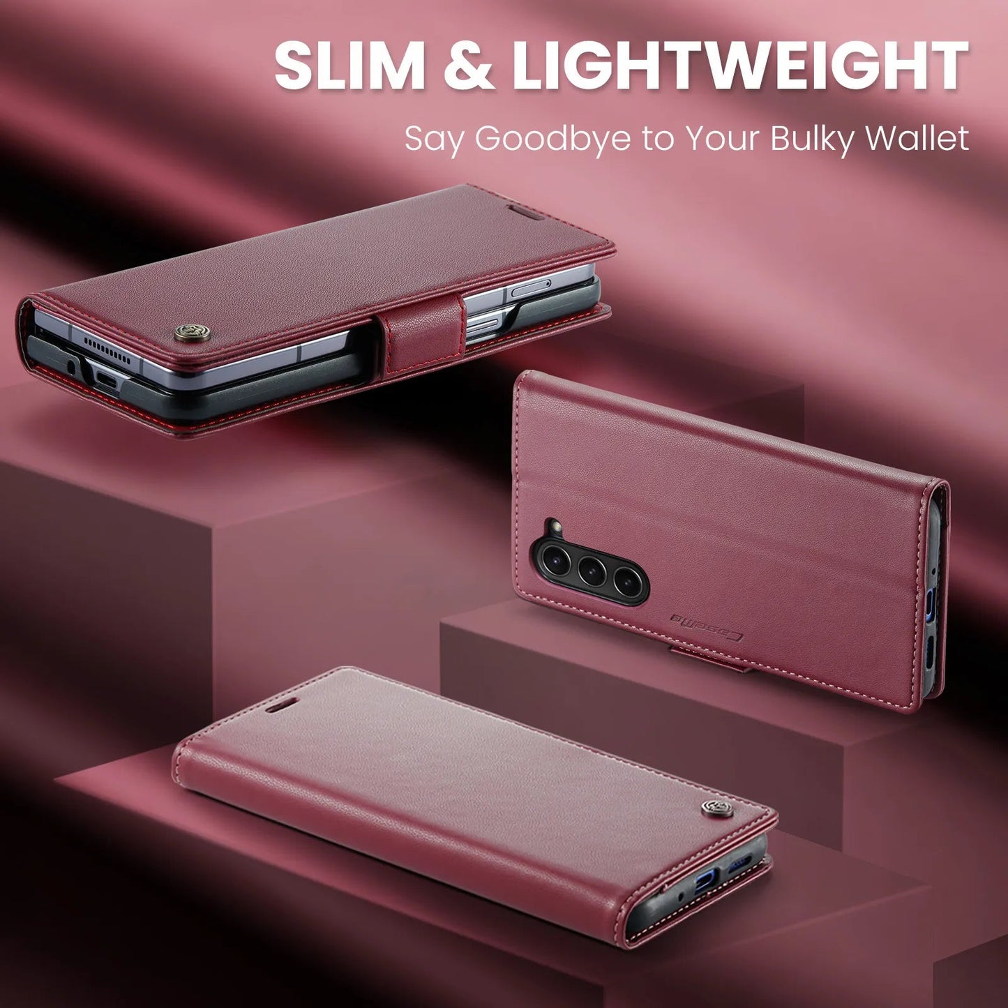 Magnetic PU Leather Phone Case for Samsung Galaxy Z Fold 7/6/5 — Fold6/5 5G Wallet Card Holder Shockproof Cover