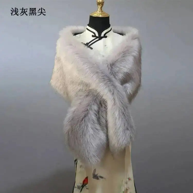 32-Color Luxury Faux Fox Fur Shawl – Women’s Plush Winter Scarf, Wrap & Cape for Wedding & Coat