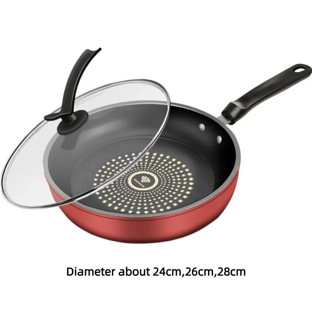 Crystal Diamond Non-Stick Frying Pan with Lid – Multi-Functional Iron Cookware for Gas & Induction