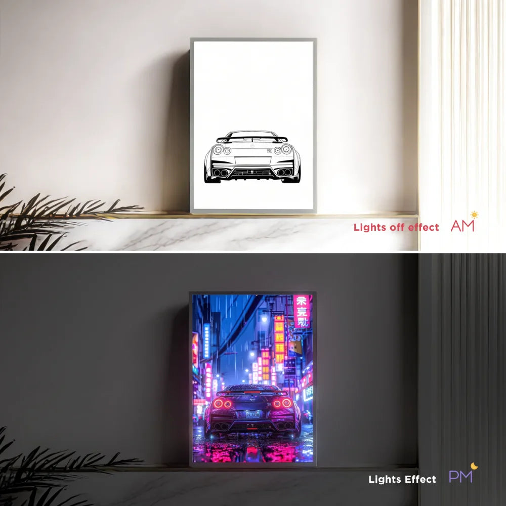 GTR Anime Racing LED Night Light – Car-Themed Bedroom Decor Lamp for Anime Fans, Ambient LED Lampara de Noche & Gift Light